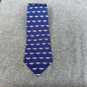 J McLaughlin Mens Necktie Tie Blue Airplane Prop Plane Silk Wool Blend